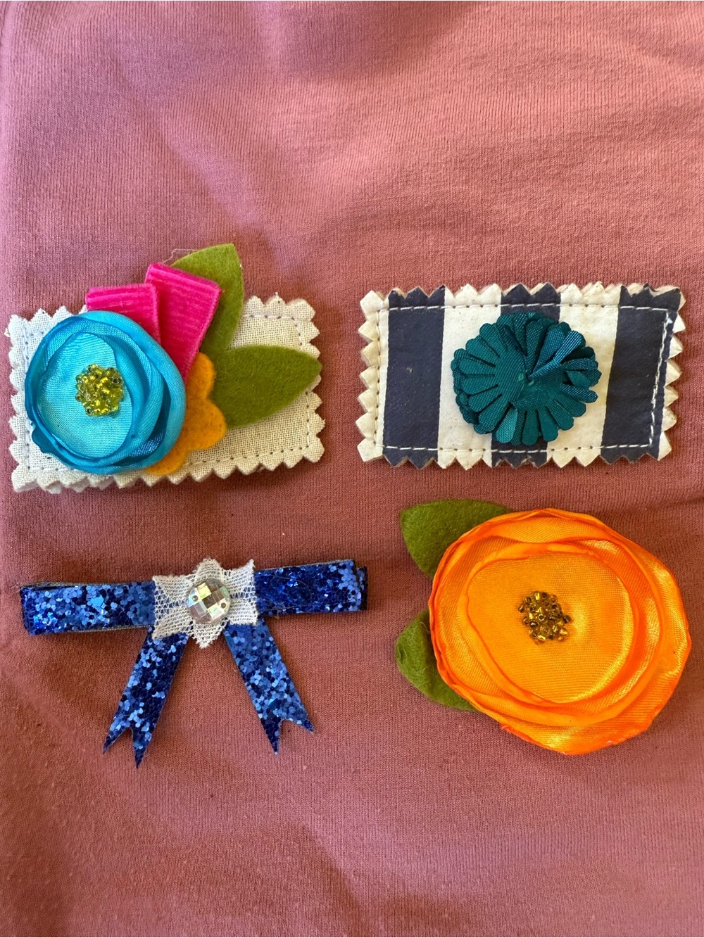 Joyfolie Kids Floral Ribbon Hair Clips Set - 4 pc Orange, Blue, Teal FALL